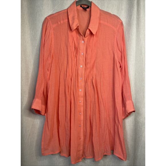 Alfani Women’s Size Large Button-Up Shirt - Coral - 3/4 Sleeve - Front Pleats - Picture 1 of 4